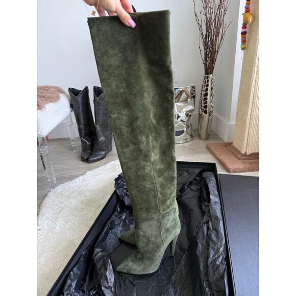NWB Saint Laurent Green Suede Over the Knee Boots 36.5 - Picture 6 of 7